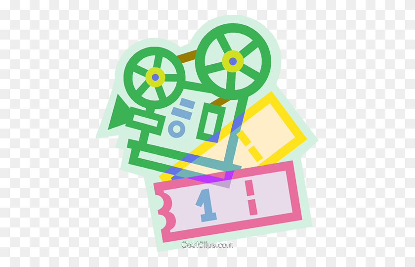 451x480 Movie Projector With Movie Tickets Royalty Free Vector Clip Art - Movie Clipart