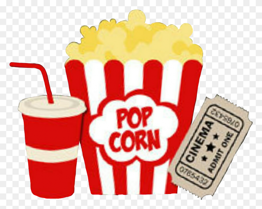 1255x982 Movies Ticket Popcorn Soda - Popcorn Clipart PNG