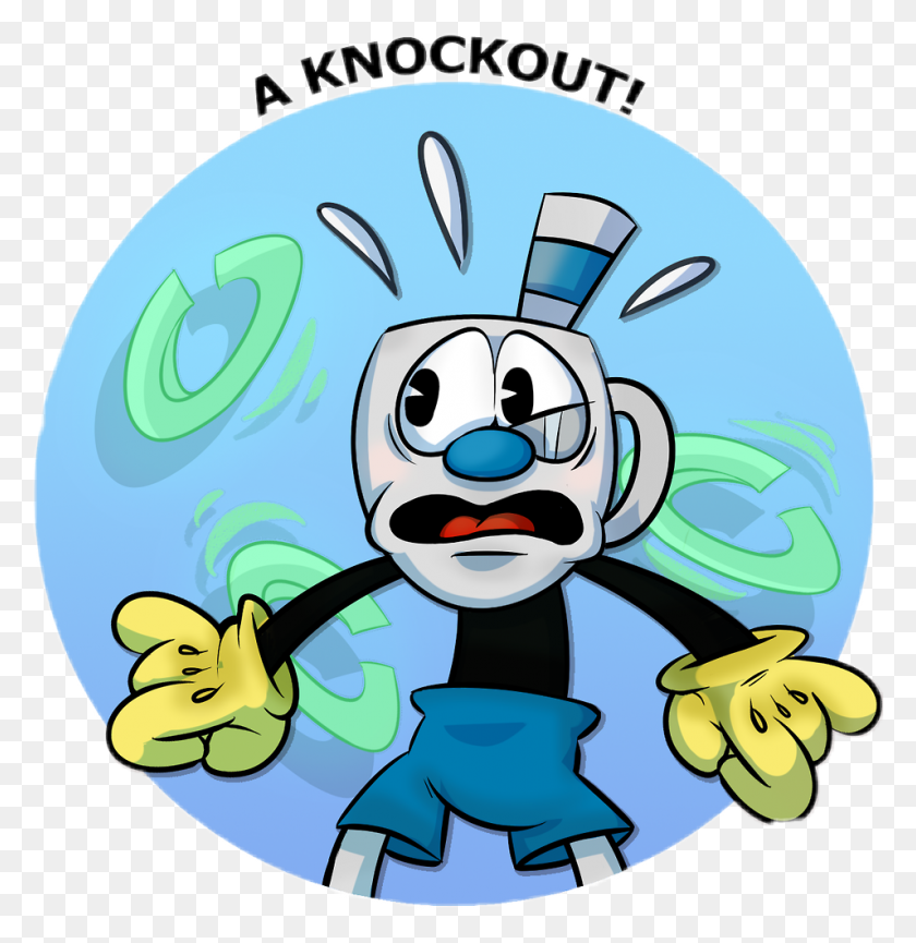 955x986 Mugman Cuphead Scared Emoticon Blue Logo - Knockout Clipart