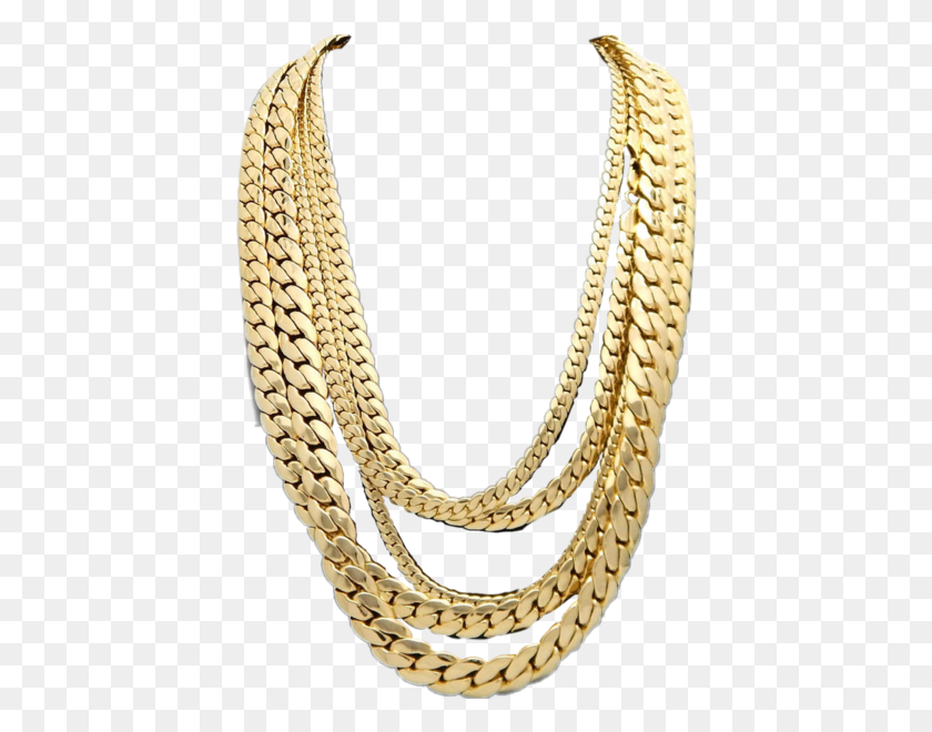 416x600 Multiple Gold Cuban Chain Set - Gold Chain PNG