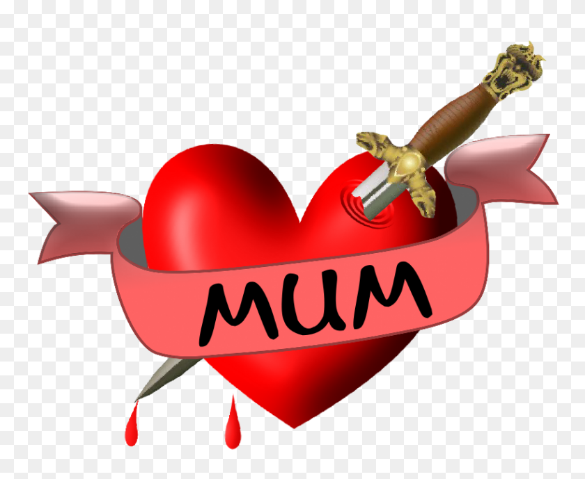 819x661 Mum Heart, Dagger And Banner Temporary Tattoo - Heart Banner Clip Art