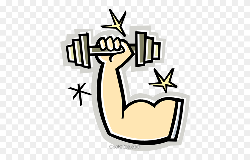 434x480 Muscular Arm With Weights Royalty Free Vector Clip Art - Weight Clipart