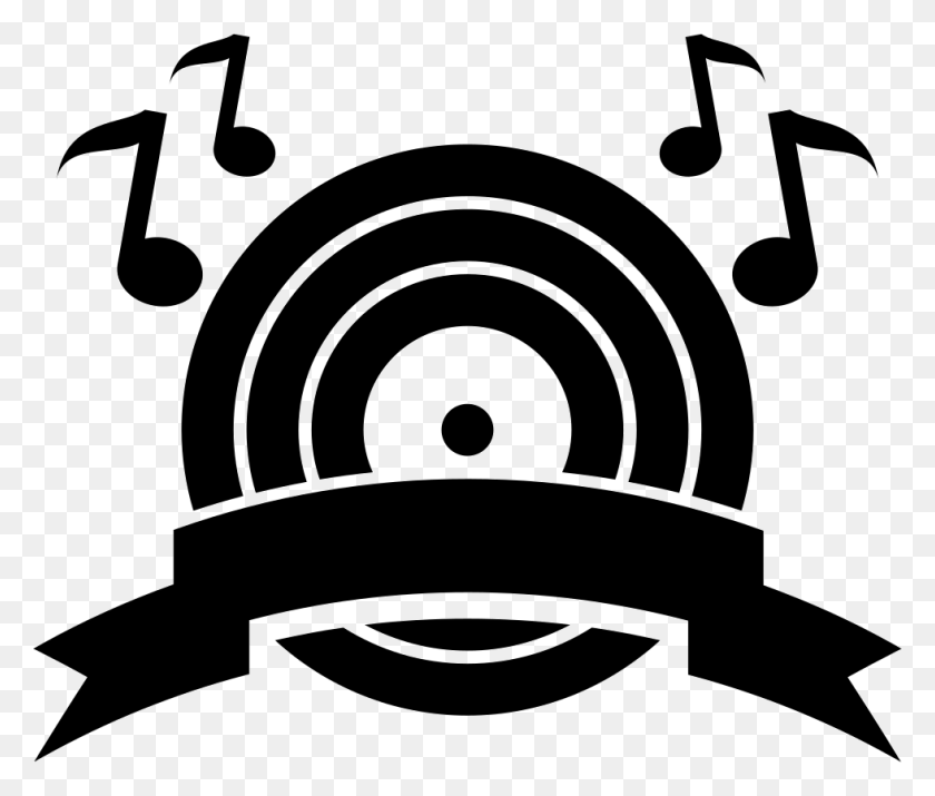 980x824 Символ Музыкального Бума Музыкального Диска С Музыкальными Нотами - Баннер С Черной Лентой Png