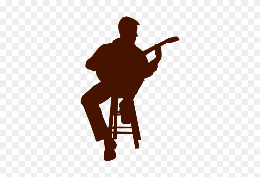 512x512 Musician Seated Guitarist Silhouette - Guitar Silhouette PNG