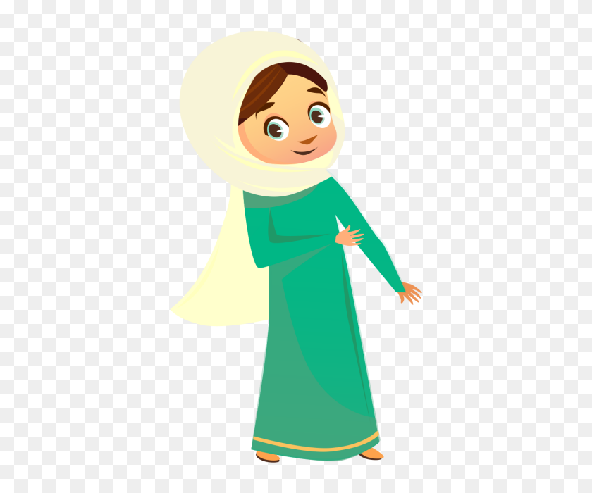 640x640 Muslim Girl Character, Eid Mubarak, Calligraphy, Fiter Mubarak Png - Girl Cartoon PNG