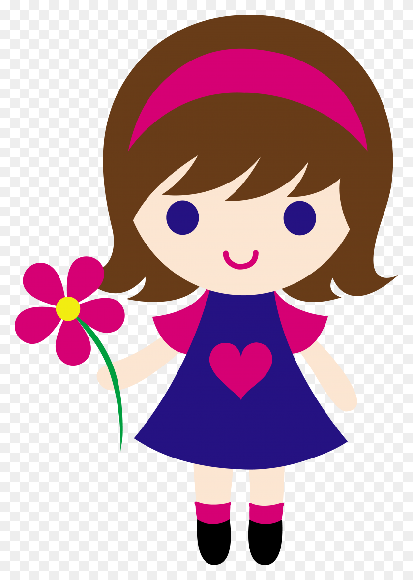 4330x6214 My Clip Art Of A Little Girl Holding A Pink Daisy Clip Art - Nice Girl Clipart