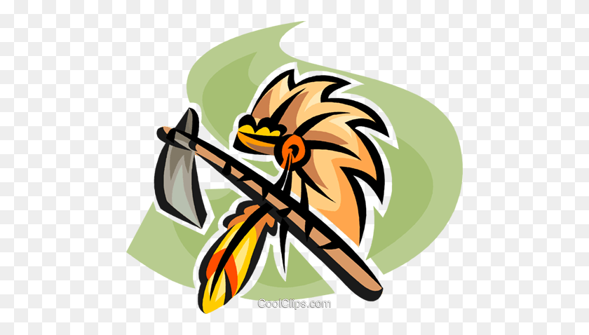 480x418 Native American Headdress And Tomahawk Royalty Free Vector Clip - Native American Clipart