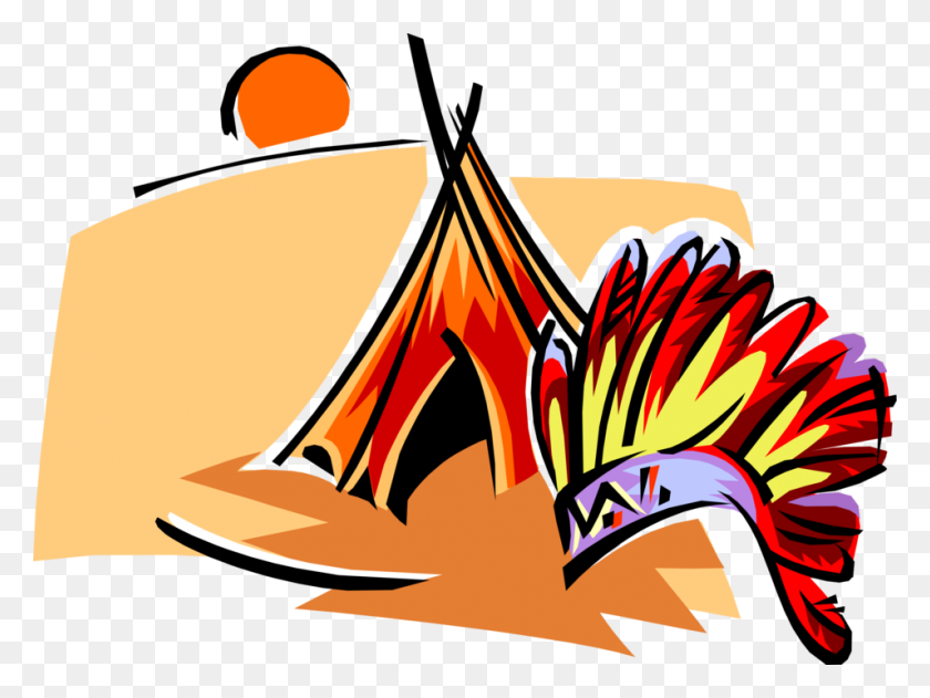 955x700 Native American Teepee With Feather Headdress - Indian Headdress PNG