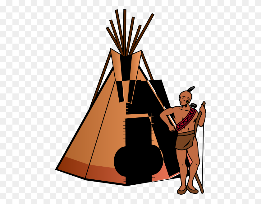 486x595 Native American With Teepee Clip Art - Native Clipart