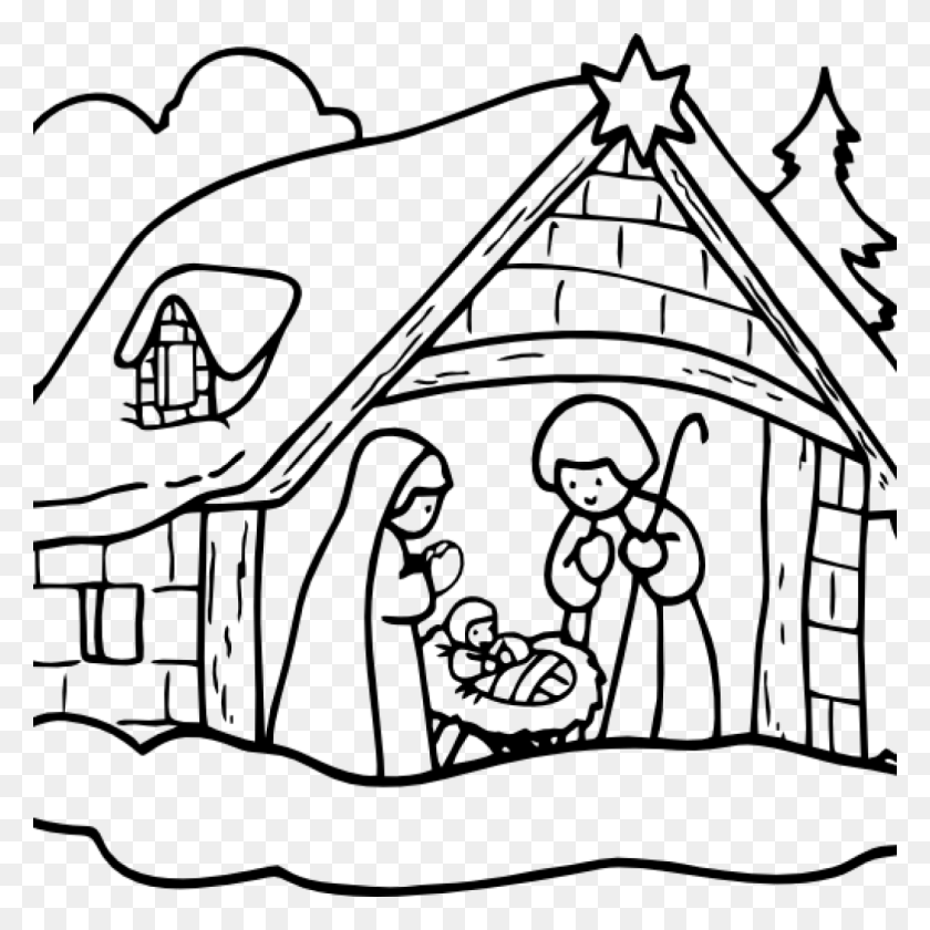 1024x1024 Nativity Clipart Black And White Manger Clip Art At Clker - Nativity Clip Art Free