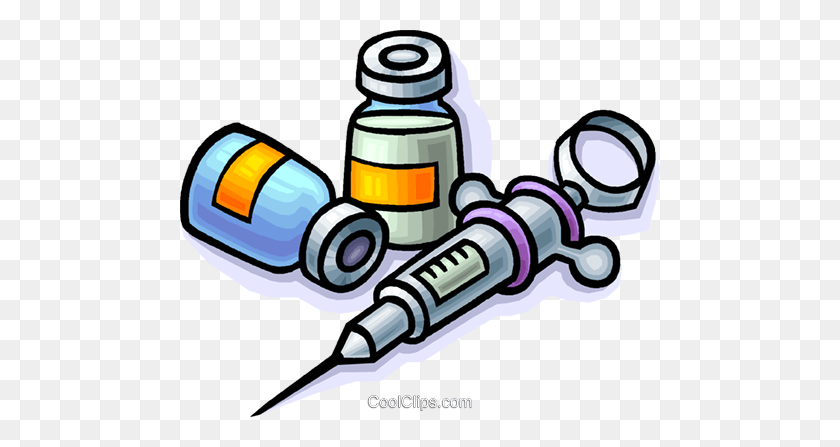 480x387 Needles With Medicine Royalty Free Vector Clip Art Illustration - Medication Clipart