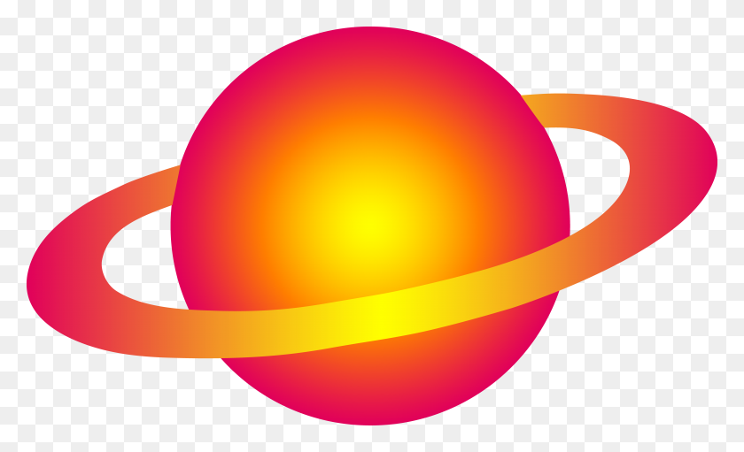 6071x3511 Neon Colored Ringed Alien Planet - Flying Saucer Clipart