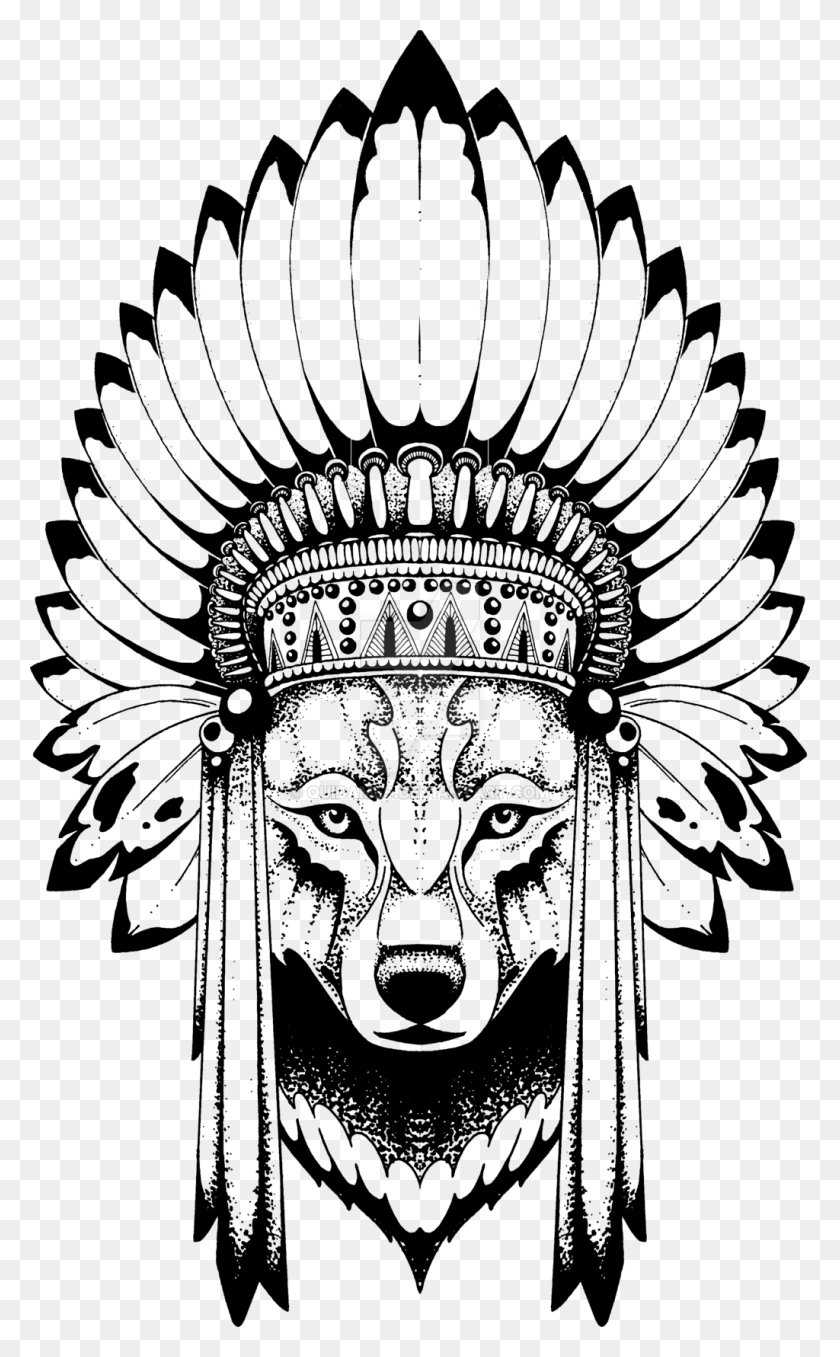 1024x1703 Nevermore Ink Wolf - Indian Headdress PNG