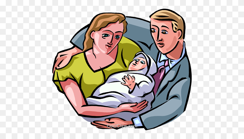 480x420 Nuevos Padres Con Un Bebé Royalty Free Vector Clipart Illustration - Family Portrait Clipart