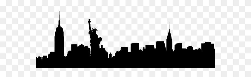 600x200 New York City Png Black And White Transparent New York City Black - Nyc Skyline PNG