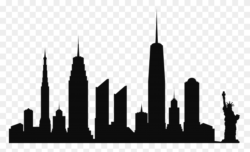 8000x4631 New York City Skyline Silhouette Png Clip Gallery - Skyline Clipart