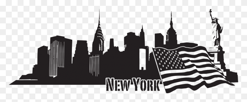 1293x480 New York Skyline Wall Decal Style And Apply - Horizonte De La Ciudad De Nueva York Png