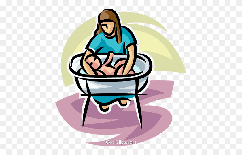 455x480 Newborn Baby Having A Bath Royalty Free Vector Clip Art - Newborn Clipart