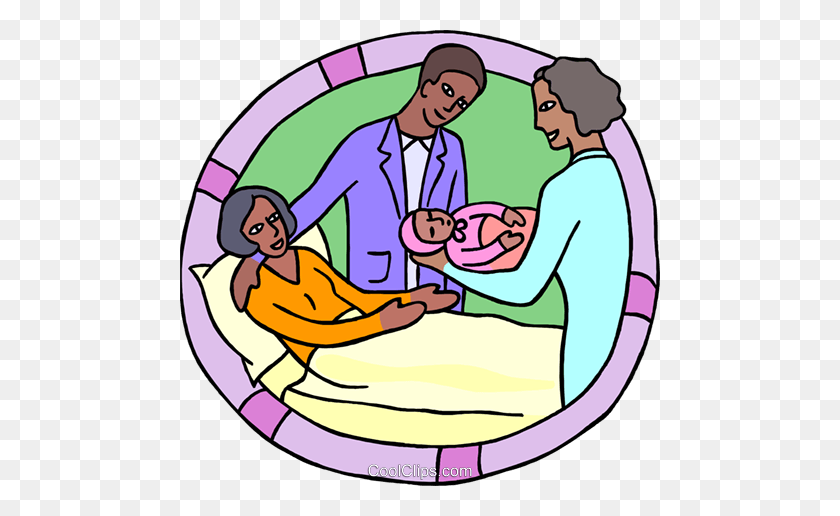 480x456 Newborn With Parents In Maternity Ward Royalty Free Vector Clip - Maternity Clipart