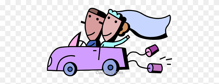 480x265 Newlyweds Driving Off To Their Honeymoon Royalty Free Vector Clip - Drivers License Clipart