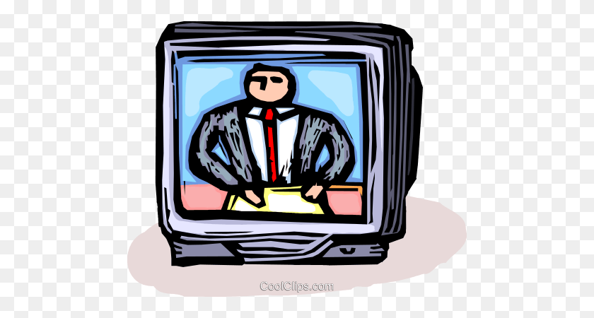 480x390 News Anchor On Television Royalty Free Vector Clip Art - News Anchor Clipart