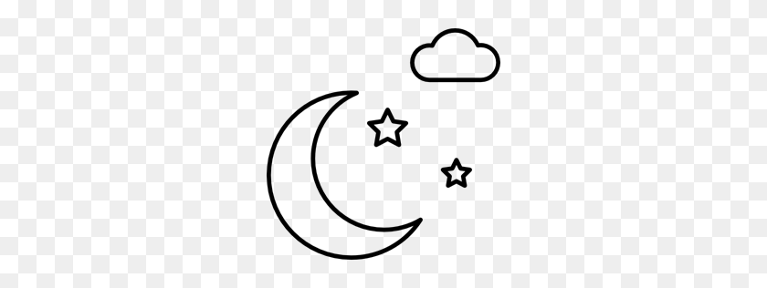 256x256 Night, Half Moon, Stars, Nature, Cloud, Moon Icon - Moon And Stars Clipart Black And White
