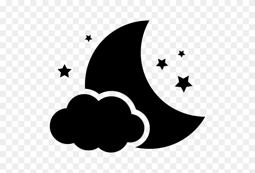 512x512 Night Symbol Of The Moon With A Cloud And Stars - Night PNG