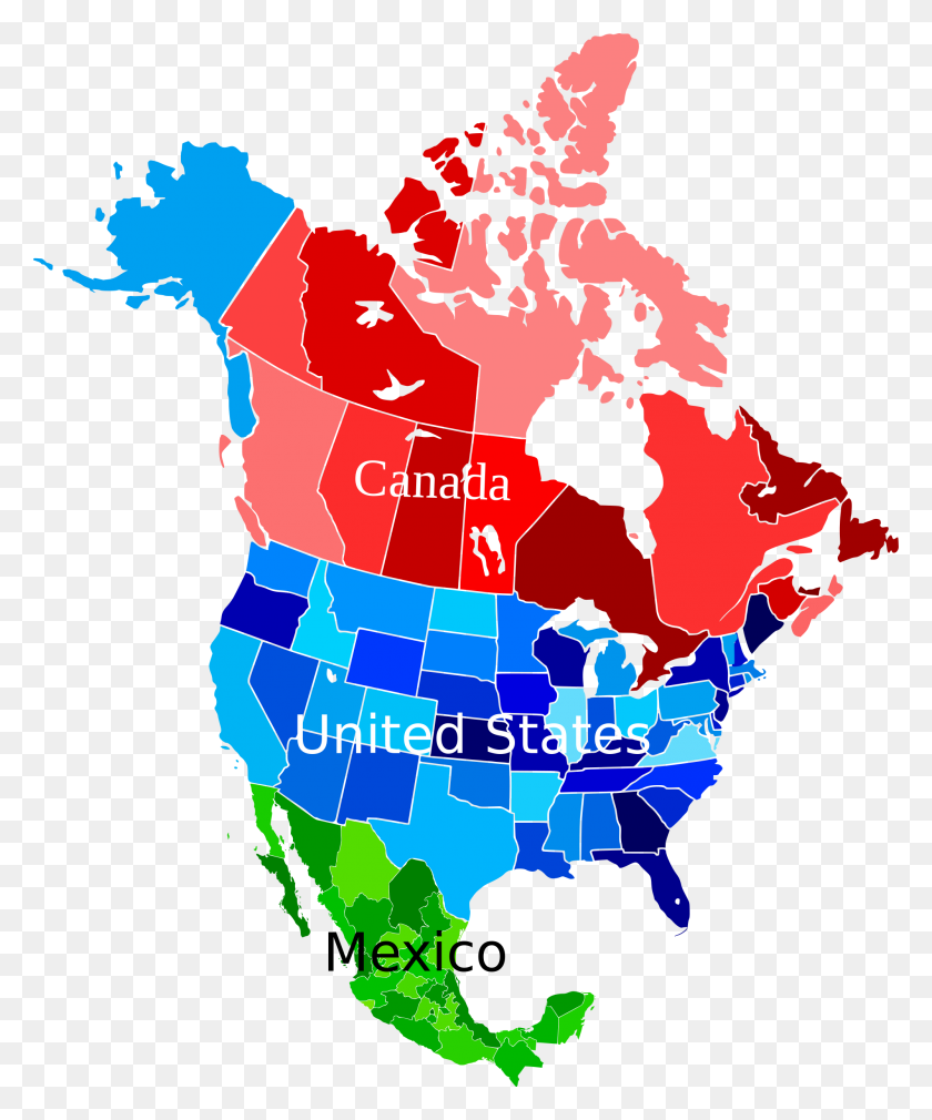 2000x2438 América Del Norte Mapa De Color - América Del Norte Png