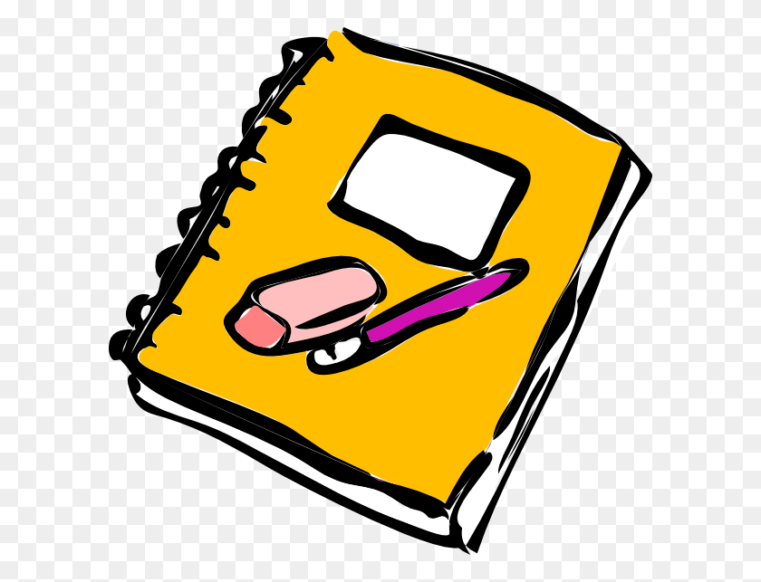 600x583 Notebook With Pencil And Eraser Clip Art - Spiral Notebook Clipart