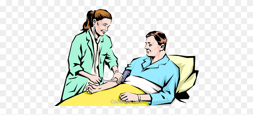 480x322 Nurse Checking Man's Blood Pressure Royalty Free Vector Clip Art - Nurse And Patient Clipart