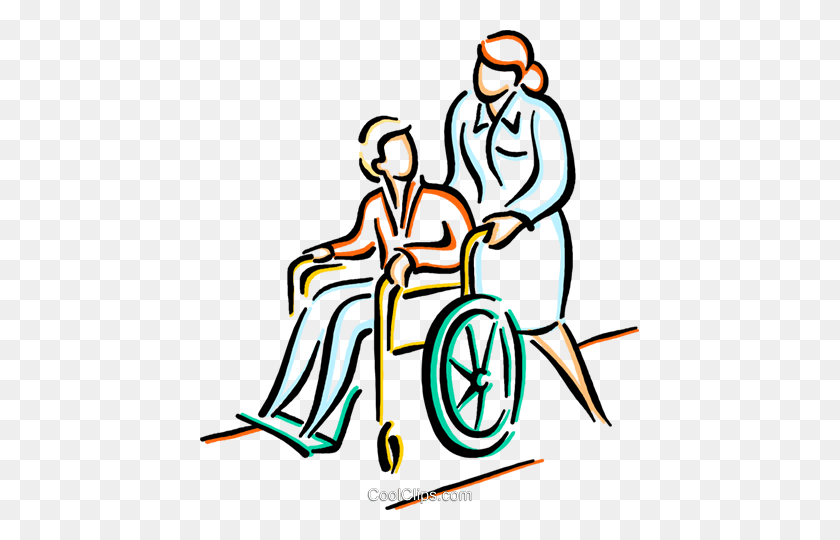439x480 Nurse Pushing Patient In A Wheelchair Royalty Free Vector Clip Art - Wheelchair Clipart Free
