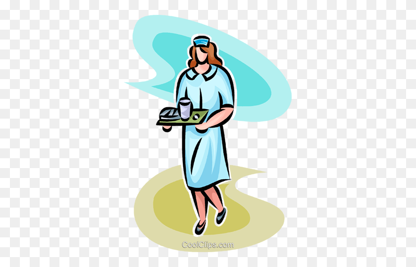 339x480 Nurse With A Tray Of Food Royalty Free Vector Clip Art - Nurse Clipart