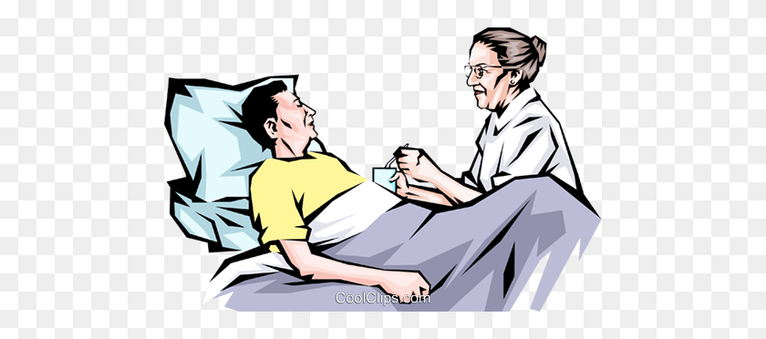 480x312 Nurse With Patient In A Bed Royalty Free Vector Clip Art - Person In Bed Clipart