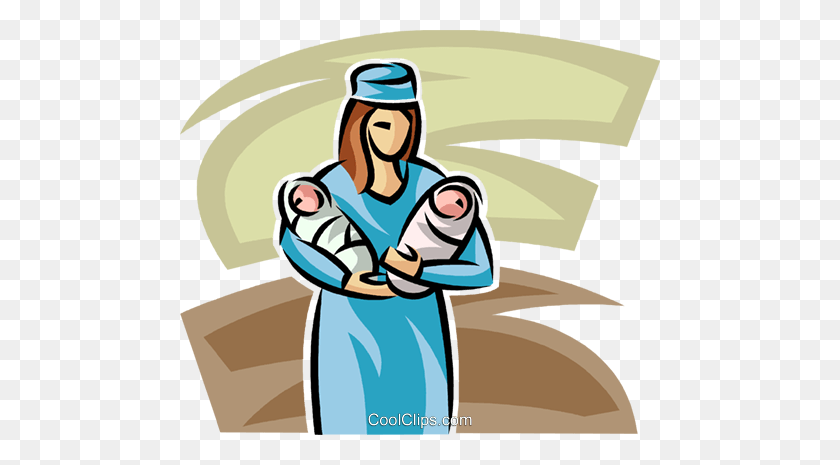 480x405 Nurse With Two Newborn Babies Royalty Free Vector Clip Art - New Baby Clipart