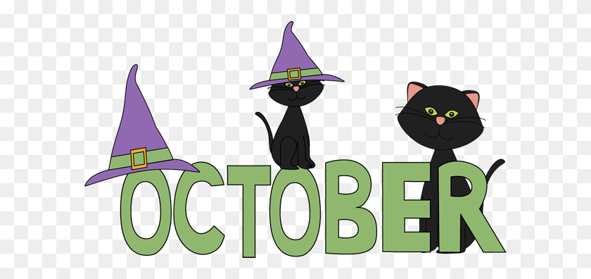 600x336 October Black Cats Clip Art October Black Cats Image - October Birthday Clipart