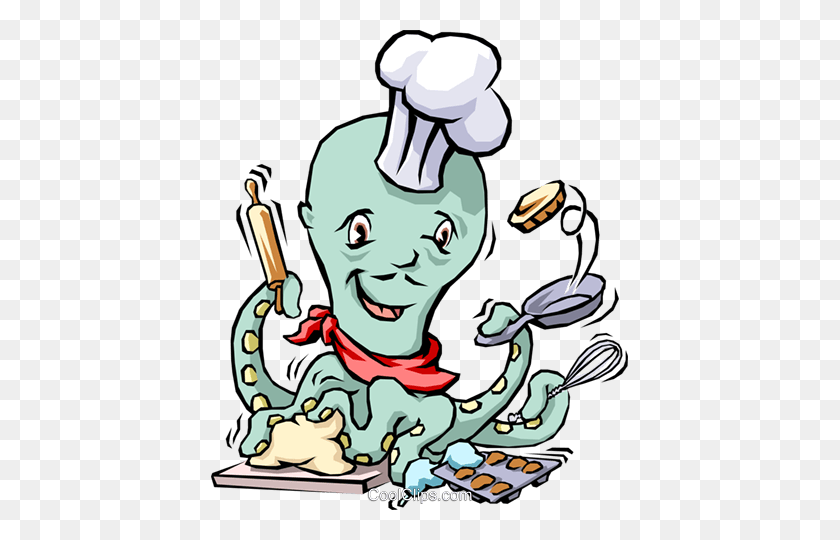 417x480 Octopus Chef Royalty Free Vector Clip Art Illustration - Octopus Clipart PNG