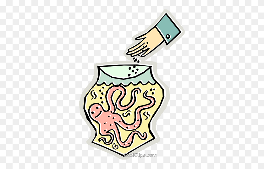 337x480 Octopus In A Fish Bowl Royalty Free Vector Clip Art Illustration - Fish Bowl Clipart