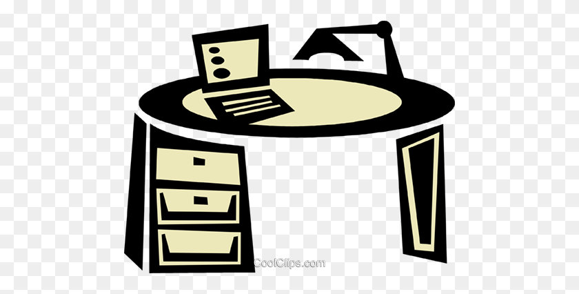 480x366 Office Desk With Laptop Royalty Free Vector Clip Art Illustration - Office Desk Clipart