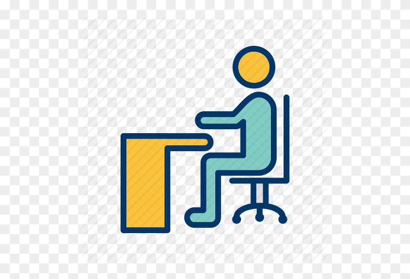 Office Sitting On Desk Student Work Icon Student Working At