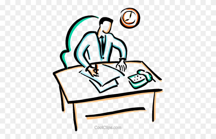 430x480 Office Worker Doing Paper Work Royalty Free Vector Clip Art - Microsoft Office Clipart