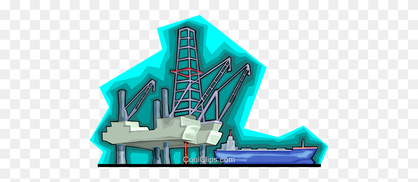 480x307 Oil Drilling Platform With Cargo Ship Royalty Free Vector Clip Art - Oil Well Clipart