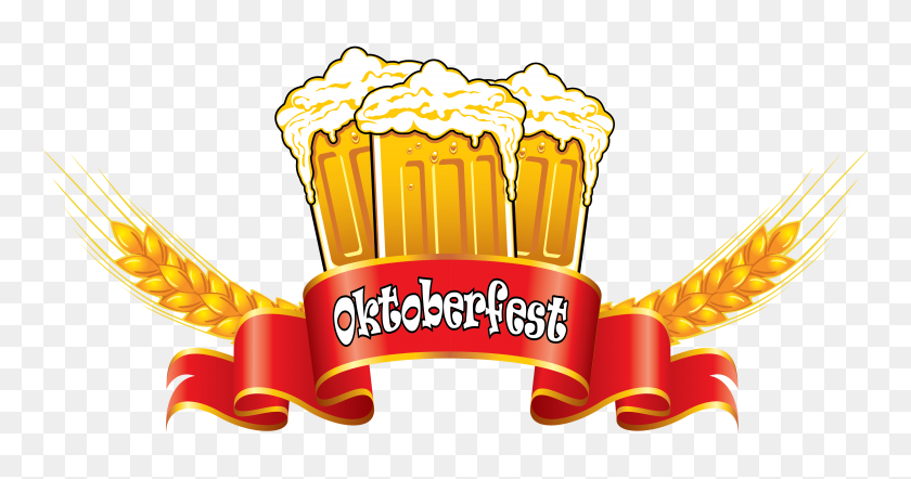 6253x3066 Oktoberfest Red Banner With Beer Mugs And Wheat Png Clipart Image - Free Oktoberfest Clipart