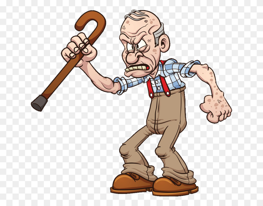 645x600 Old Angry Man With Cane - Angry Man PNG