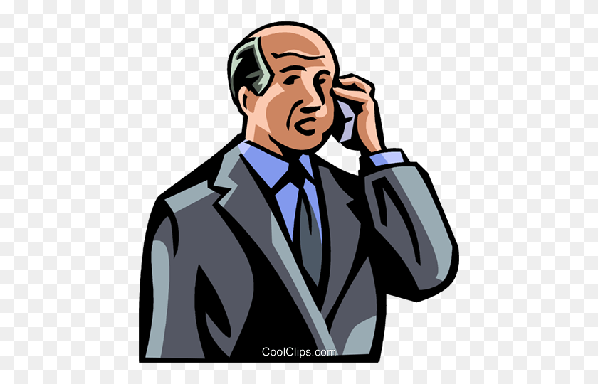 450x480 Older Man Talking On His Cell Phone Royalty Free Vector Clip Art - Talking Clipart