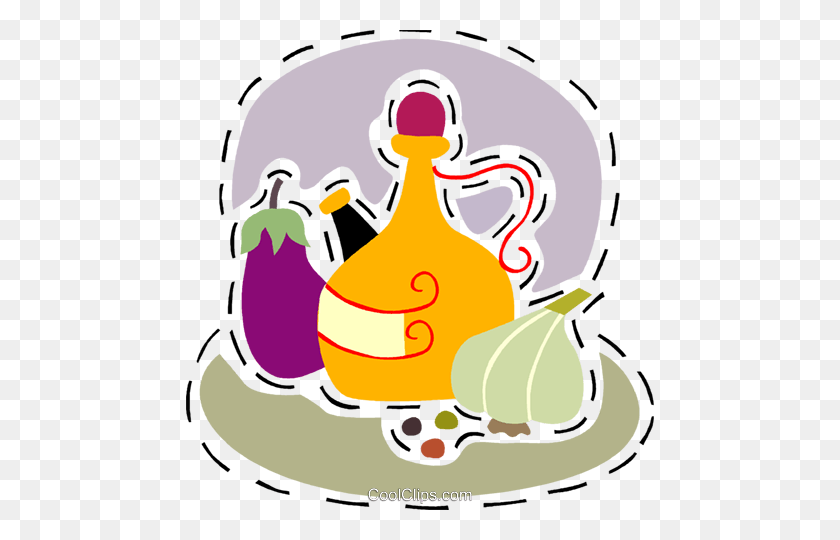 468x480 Olive Oil With Garlic And Egg Plant Royalty Free Vector Clip Art - Olive Oil Clipart