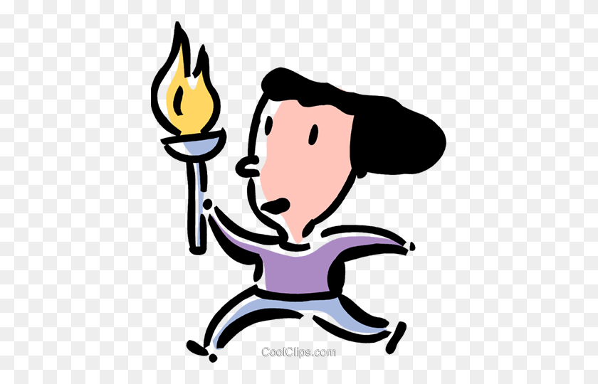 415x480 Olympian Running With The Olympic Torch Royalty Free Vector Clip - Olympic Clipart Free