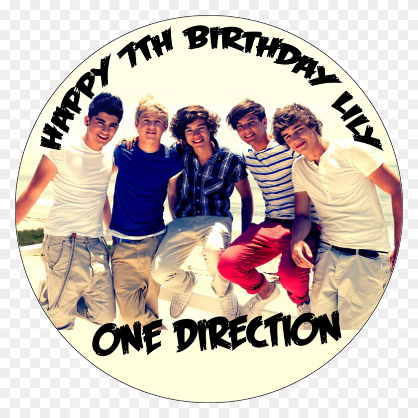 One Direction Round Edible Printed Birthday Cake Topper - One Direction PNG