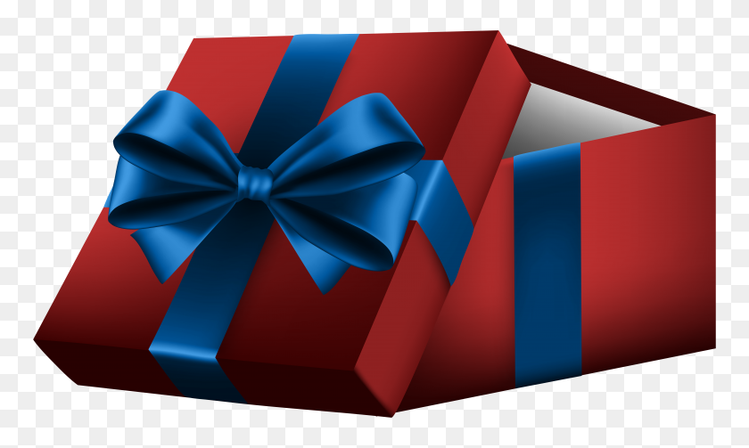 8000x4544 Open Gift Box With Red Bow Png Clip - Red Gift Bow Clipart