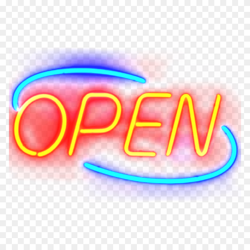 900x900 Open Neon Sign Transparent Png - Neon Sign PNG