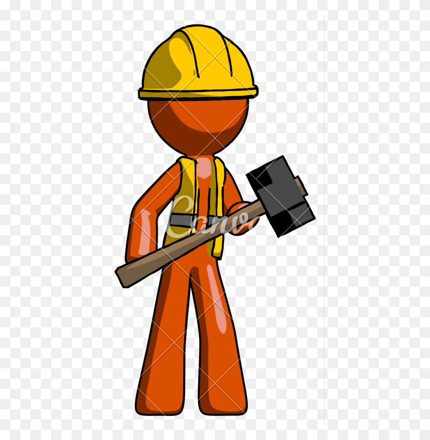 428x800 Orange Construction Worker Contractor Man With Sledgehammer Stan - Construction Worker PNG